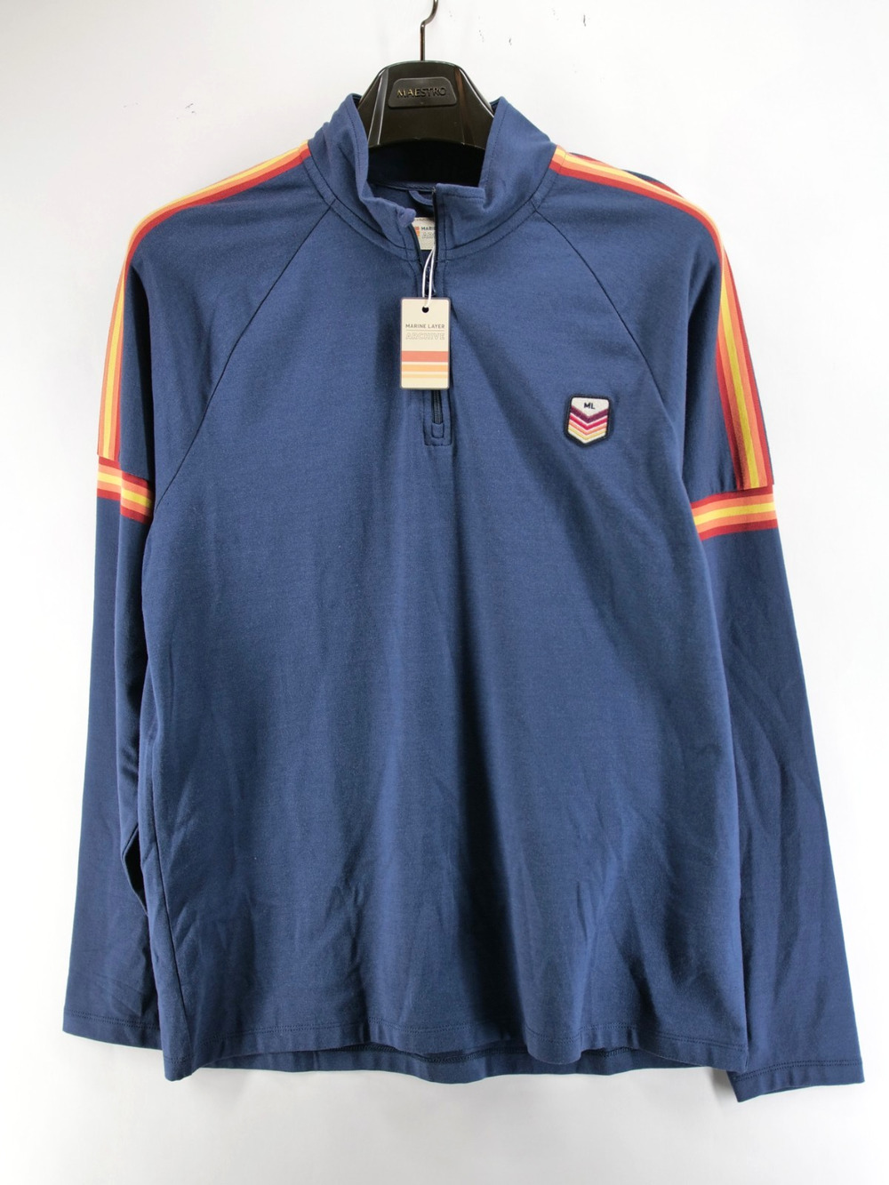 Marine Layer Shirt Mens Medium Navy Archive Quarter Zip Long Sleeve Striped